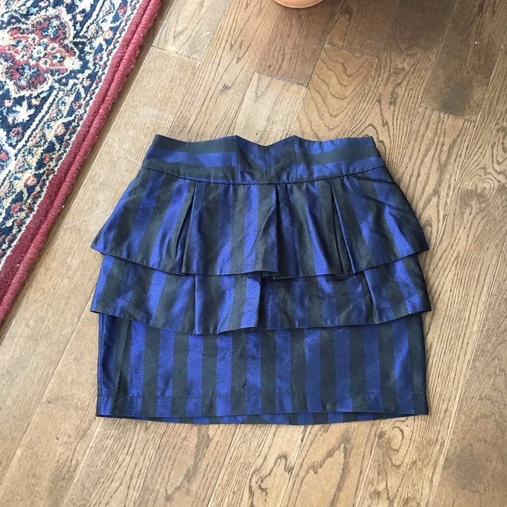 Topshop 3-Tier Peplum Miniskirt, Blue/Black Stripe